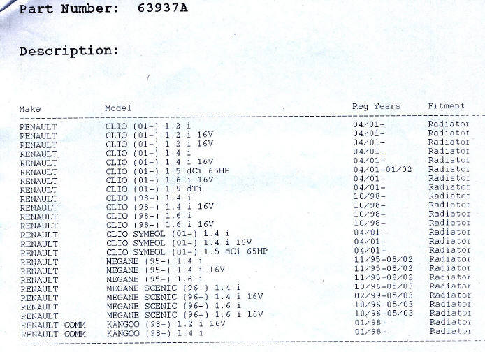 Renault Clio Megane Megane Scenic Kangoo  Cooling Radiator Various Models  See Extended info for models